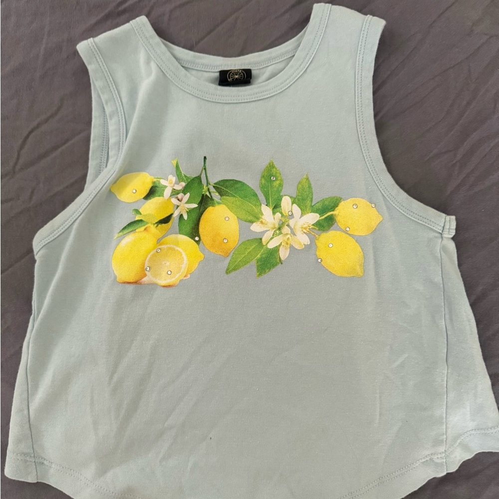 Urban Outfitters Light Blue Crop Top with Lemon Print